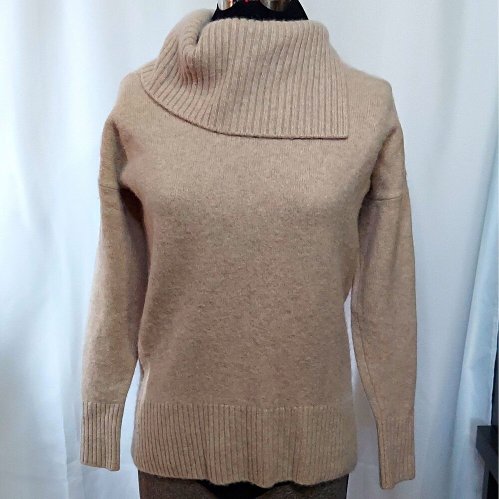 Nordstrom Signature Cashmere Shawl Neck Knit Quiet Lux Glam Sweater Beige Sz S